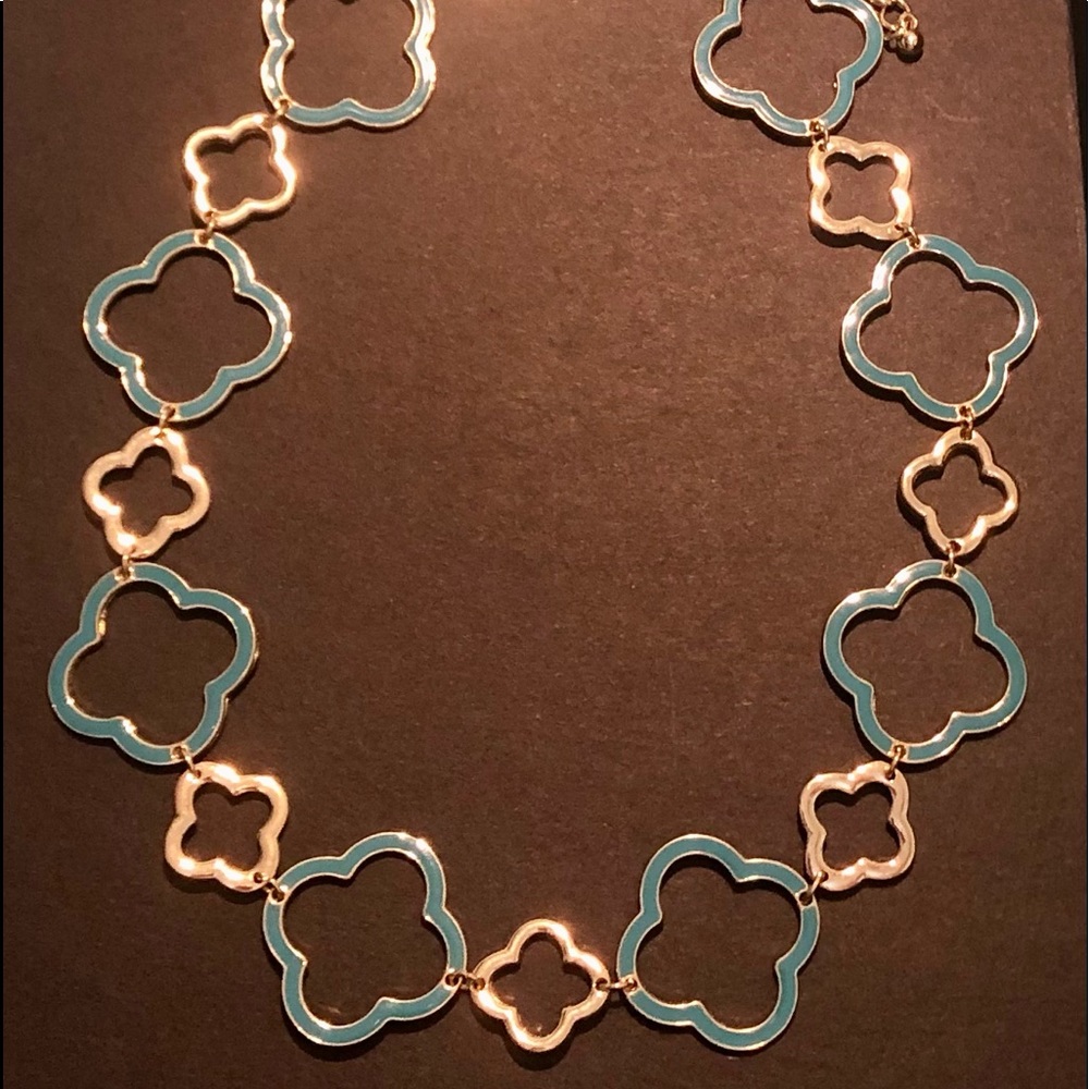 Gold Tone and Turquoise Colored Necklace Reversible 17” Extender Clover - Picture 2 of 7